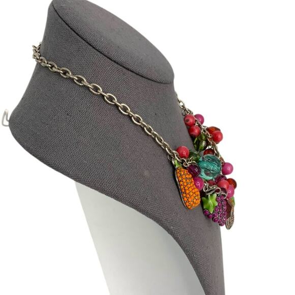 Vintage Signed Tropical Fruit Charm Glass Beaded Necklace - Picture 3 of 6